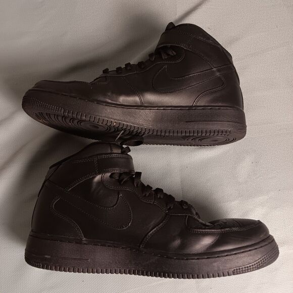 Nike Air Force 1 Mid Shoes Mens Size 14 Triple Black Leather Strap 315123-001 - Picture 1 of 16